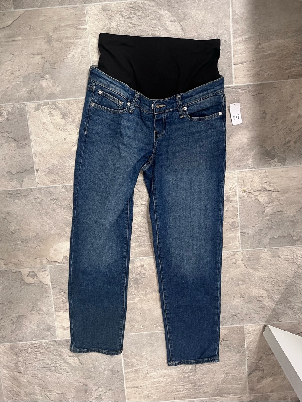 GAP Dark Blue Maternity Boyfriend Jeans with Black Belly Panel